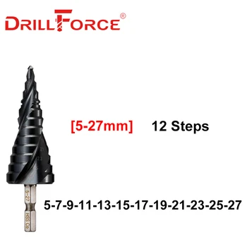 Drillforce M35 Kobaltu Krok Vŕtačka 4-12/4-20/4-22/5-21/5-27mm TiAIN vrtáka Špirálovej Drážke, Rýchla výmena Ramienka Pre Nehrdzavejúcej Ocele