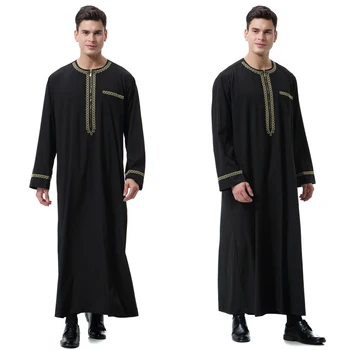 Nové čierne jubba thobe islamské oblečenie mužov kaftane homme zips arabčina djellaba homme pakistan župan moslimských djellaba mužov islam