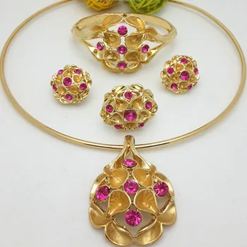 Dekorácie Afriky svadobné šperky sady pre ženy Zlata-farebná šperky nastavte veľké náušnice náhrdelníky náramky & bangles sady