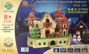 Drevené 3D model budovy hračka darček puzzle ručné práce, montáž hra woodcraft construction kit veselé Vianoce castel obchod obchod