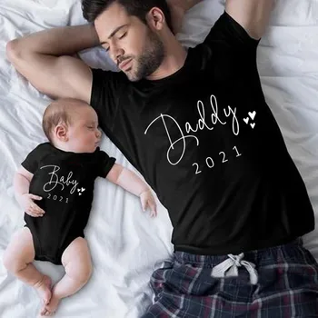 Funny Baby Daddy 2021 Rodiny Zodpovedajúce Oblečenie Jednoduché Tehotenstva Oznámenie Rodinné Vzhľad T Shirt Dieťa Otec Zodpovedajúce Oblečenie