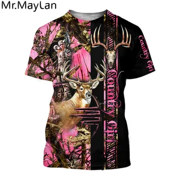 Nové Zviera Deer Hunter Lovecký Camo T Shirt 3D Vytlačené Tričko Ženy/Muži Harajuku Streetwear Tee Tričko Krajiny Dievča, Ružová Oblečenie