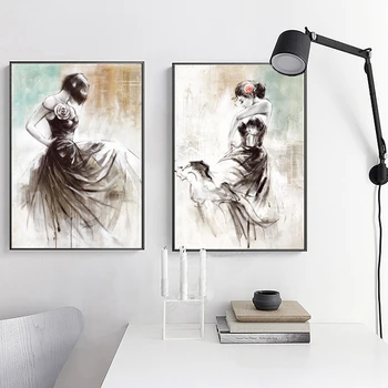 Dievča Elegantne Tanec Čierne a Biele Plátno na Maľovanie Plagátov a Tlačí na Steny Umenie Obrázok pre Obývacia Izba Domova Cuadros
