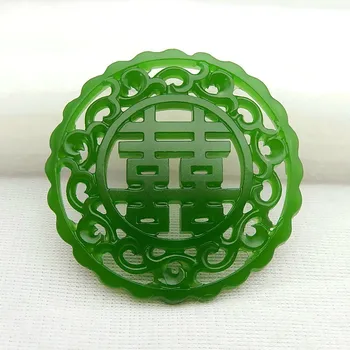 Prírodné Green Jade Prívesok Náhrdelník Čínsky Obojstranné Duté Z Ručne Vyrezávané Kúzlo Šperky, Móda pre Mužov, Ženy, Darčeky