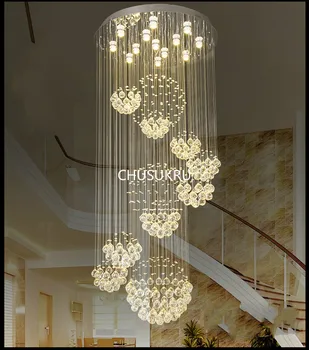 Moderný dizajn 11PCS loptu lesk krištáľový luster veľké hotelovej hale Otočiť schody cristal svetlá