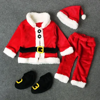 Dieťa Vianočné Oblečenie 4PCS Novorodenca Dieťa Santa Vianočné Topy+Nohavice+Hat+Ponožky Oblečenie Set Kostým Vianoce, Zimné Oblečenie