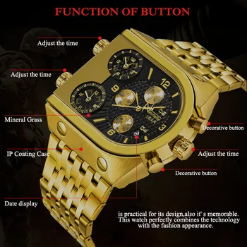 Top Značky TEMEITE Veľké Quartz Hodinky Mužov Vojenskej Nepremokavé Business Náramkové hodinky Luxusné Zlaté Ocele Muž Hodiny Relogio Masculino