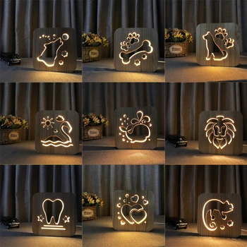 Drevené 3D Dekor Lampa Svetlo Deti Spálne Dekorácie Teplé Svetlo LED USB Nočné Svetlo pre Deti Narodeniny Holiday Gift Drop Ship