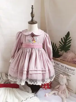 Dieťa Dievča Jeseň Jar Leto Jeleň Pink s Dlhým Rukávom Vintage španielsky turecký Lolita Princezná Šaty Šaty na Bežné Narodeniny