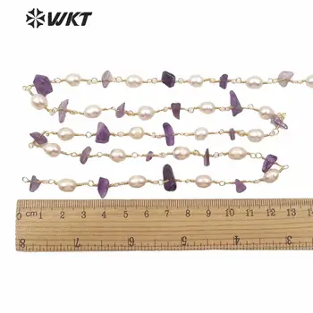 WT-RBC165 módne nepravidelný drvený kameň a skutočnou perlou ruženec korálky reťazca pre DIY šperky dizajn, takže reťaz necklac reťazca