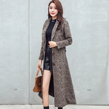 Predĺžiť Vlnené Kabát Ženy Jeseň Zima kórejský Populárne Single-breasted Pás Slim Bunda Žena Plus veľkosť Vlnené Plášte N376