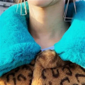 V zime Kvalitné Faux Rex králik Kožušinový Kabát Ženy Streetwear Módy Leopard Kožušiny Bunda Hrubé Teplé Kabát Voľné Plyšové Coats