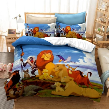 Cartoon Lion King posteľná bielizeň Set Detský Domov 3d Posteľná Bielizeň Perinu Set s obliečka na Vankúš jednoduché Dvojité Kráľovná King Size Prikrývky