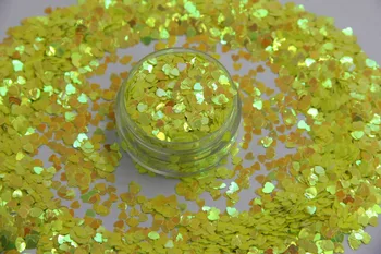 TCI50 Srdce tvary Pearlescent Dúhové Svetlo Žltej Farby konfety flitre lesk na nechty Umenie DIY dekorácie 1pack=50g