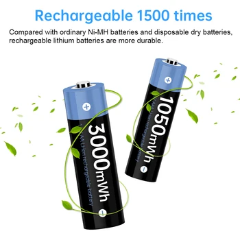 1.5 v AAA Nabíjateľné Batérie AAA 1,5 v Li-ion Nabíjateľná Lítium-Batteries1050mWh+1,5 v AA Lítiová Nabíjateľná Batéria 3000mWh