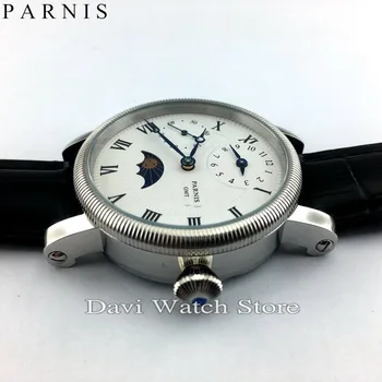 Parnis 42mm embossment GMT ručné navíjanie roman numberwhite Dial pánske hodinky