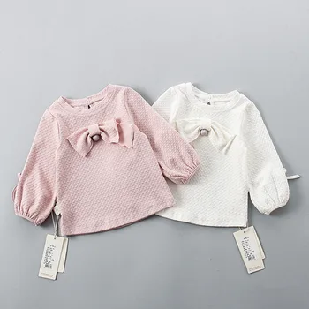 Novonarodené Dievčatká Batoľa Detský Oblečenie s Dlhým Rukávom Oblečenie, Topy, Blúzky, s Veľkým Luk 0-2Y pink white