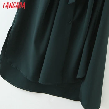 Tangada 2020 jeseň ženy pevné tmavo zelené tričko šaty s dlhým rukávom dámske práce midi šaty vestidos 3Z106