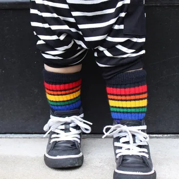 Chlapci Dievčatá Školy Ponožky Deti Baby Kolená Vysoké Ponožky Rainbow Futbal Prekladané Športové Ponožky Futbal Hokej Ponožky Skateboard Deti