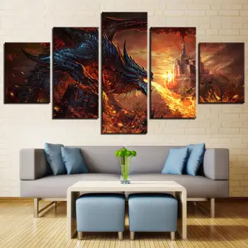 5 Kus Fantasy Art Obrazy Fire Dragon Plagát World of Warcraft Hra Plagát Obrázky Plátne, Obrazy na Stenu Umenie pre Home Decor