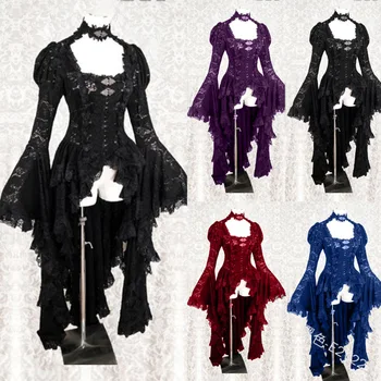 Ženy Plus Veľkosť S-5XL Cosplay Šaty v Gotickom Štýle Asymetrické Šaty Halloween Retro Vintage Pevné Čipky Stredoveké Cardigan Cosplay