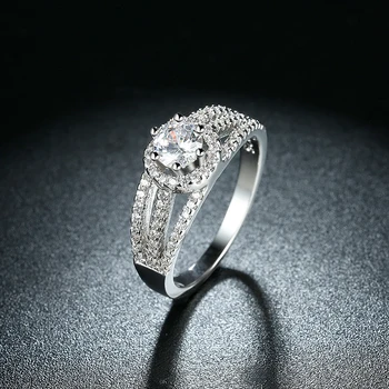 SILVERHOO 925 Sterling Silver Zásnubné Prstene Pre Ženy Svieti Kolo Cubic Zirconia Crystal Prst Prsteň Luxusné Šperky