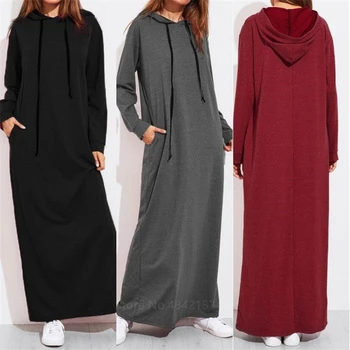 Moslimské Módne Abaya Ženy Šaty Islamskej Európskej Oblečenie Dubaj Kaftane Vestido Žena Turecko Pevné Farby S Kapucňou Dlhý Abaya Župan