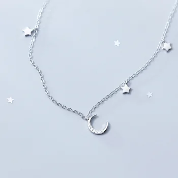 925 Sterling Silver Star Mesiac Náhrdelník Pre Ženy, Dievčatá Študent Ženy Dámy Roztomilý Módne Choker Náhrdelníky Príslušenstvo Šperky
