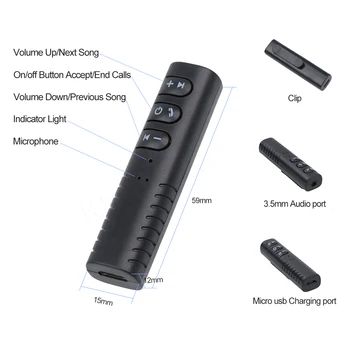 Kebidu Prenosné Bluetooth Hudby Audio Prijímač, Adaptér 3,5 mm Bezdrôtový Handfreee do Auta pre Reproduktor, Slúchadlá s klip dizajn