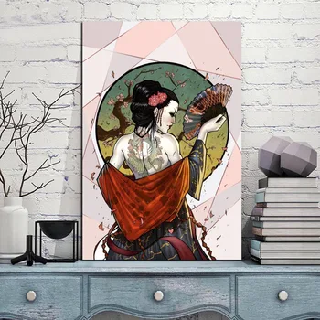 Plagáty a Vytlačí Prejdite Plátno Maliarske Umenie Tlač obrazov na Stenu Rám Maľbu Domáce Dekorácie Japonský Geisha Dračie Tetovanie