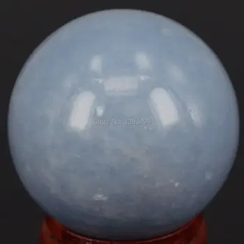 40 MM Prírodný Drahokam Modrá Angelite Oblasti Crystal Ball Čakra Liečenie Reiki Kameň Rezbárstvo Remesiel W/Stojan