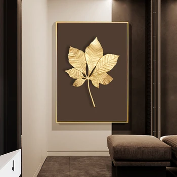 Abstrakt Rastlina, Kvet Plagát Luxusné Zlaté Ginkgo Javorové Listy Wall Art Vytlačí Domov Steny V Obývacej Izbe Dekor Obrázok