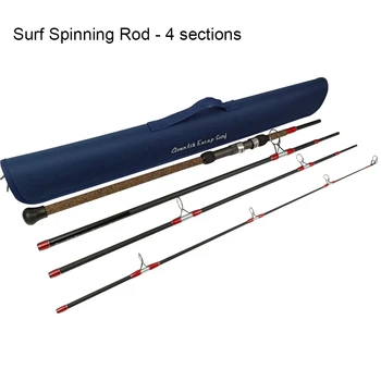 Cestovné Rybársky Prút Aventik Uniknúť 24T Uhlíka Travel Surf Spinning Rod 4 Kusy 9 FT 15-30Ib 1-5 oz Spinning Rybársky Prút Surf Rod