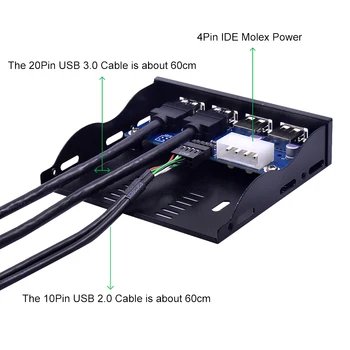 CHIPAL 4 Porty USB 2.0 A USB 3.0 Hub, Predný Panel Kábel Rozdeľovač Vnútorného Kombinovaný Držiak Adaptér pre PC Ploche 3,5-Palcové Diskety Bay
