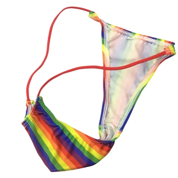 2018 Maloobchod gay Mens Bielizeň G Sexy String Puzdro mužov Remeň Pirnted Mini Puzdro Rainbow Pruhované Tlač Plavky Textílie