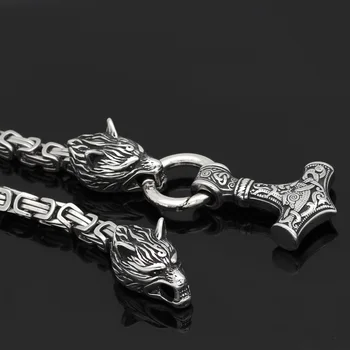 Muži z nehrdzavejúcej ocele Vlk hlavu severanov viking amulet thor kladivo prívesok náhrdelník vikingský kráľ reťazca