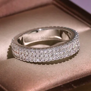 Classic 3 Riadky Promise Ring 925 Sterling Silver Pripraviť AAAAA Kubický Zirkón Svadobné Kapela Prstene pre Ženy, Svadobné Vyhlásenie Šperky