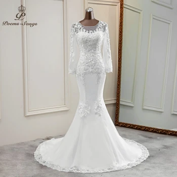 Morská víla svadobné šaty 2020 dlhý rukáv mariee nevesta šaty svadobné šaty vestido de noiva sereia