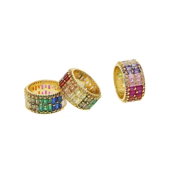 Rainbow bageta cubic zirconia cz Gold plné zapojenie wide band krúžok pre ženy, USA hot predaj drop shipping ženské šperky