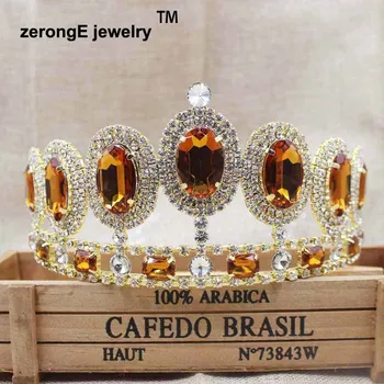 ZerongE šperky 3.4 palcový brilantné kráľovská modrá stone farby páva tiara zlato sprievod vlasy koruny tiara pre ženy prípade dekorácie