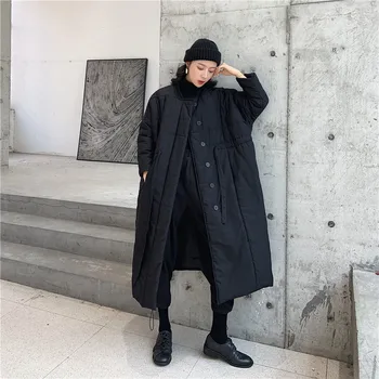 2020 Zimné Ženy Sustans Kabát Šnúrkou pás Tmavé Voľné Nadrozmerná Dlho-line Hrubý Kabát High Street Gotický Owen Japonskom Štýle