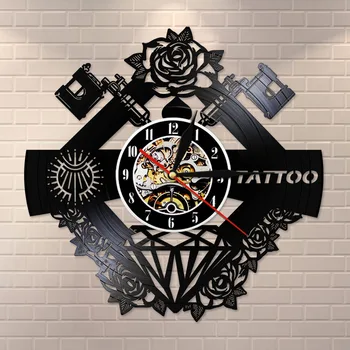 Tattoo Studio Prihlásiť Tetovanie Vlastné Meno Tichý Vinyl Na Stenu Clcok Tetovanie Shop Tetovanie Stroj Stenu Decor Lumbálna Mužov Darček