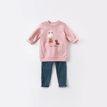DKH15194 dave bella zimné 3-13Y deti, oblečenie pre deti, módne luk cartoon T-shirt dievčatá kvalitnú módu tees