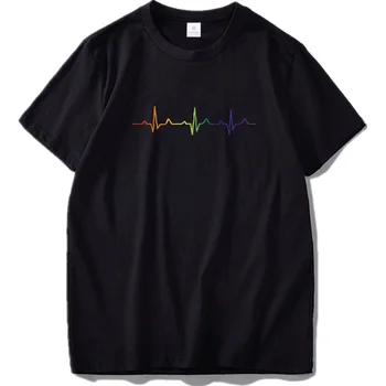 EÚ Veľkosť LGBT tričko Srdce Tep Jednoduchý Módny Dizajn Inšpirovaný Vzore Čierne Krátke Rukávy Bavlna Tričko