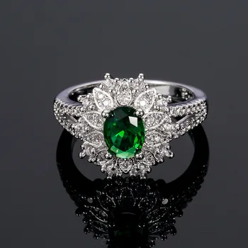 Princezná Rez Green Crystal Silver Farba Svadobné Prst Crystal Krúžok pre Ženy, Luxusné Svadobné Kvet-tvar Šperky Krúžok Veľkoobchod