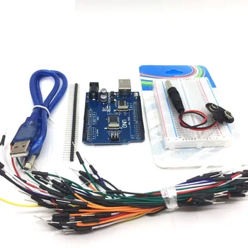 Starter Kit pre arduino Uno R3 - Zväzok 5 Položiek: Uno R3, Breadboard, Jumper Drôty, USB Kábel a 9V Batéria, Konektor