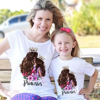 Matka A Dcéra, Princezná Tlač Rodiny Šaty, Krátky Rukáv Kolo Krku T-shirt Rodiny Zodpovedajúce Oblečenie