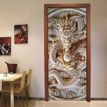 3D Jade Sochu Úľavu Dvere Nálepky Na Obývacia Izba, Spálňa PVC samolepiace Tapety Domova nástenná maľba Nepremokavé Stenu