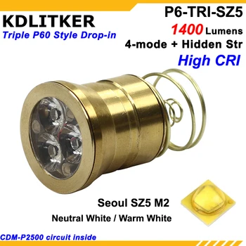 KDLITKER P6-TRI Trojlôžkové Soule SZ5 1600 Lúmenov 3V - 9V 6-Režim P60 Drop-in Modulu (Dia. 26.5 mm)