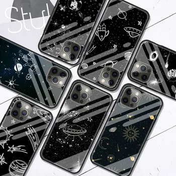 Tvrdené Sklo Prípade Coque Pre iPhone 12 Mini 11 Pro XR XS Max X 7 8 6 6 Plus SE 2020 Zadný Kryt Fundas Vesmír, Hviezdy, Mesiac Capa
